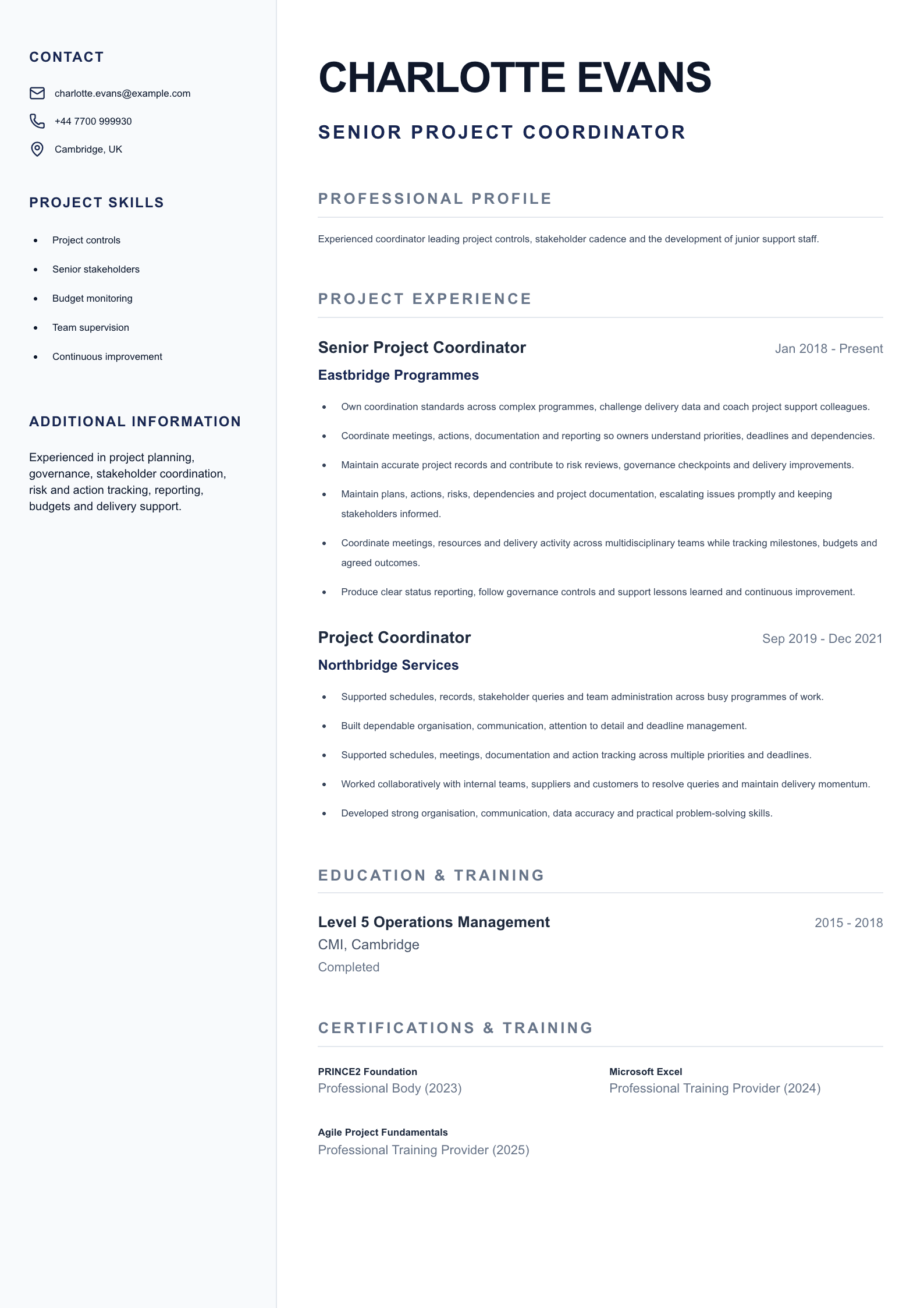 Senior Project Coordinator CV template