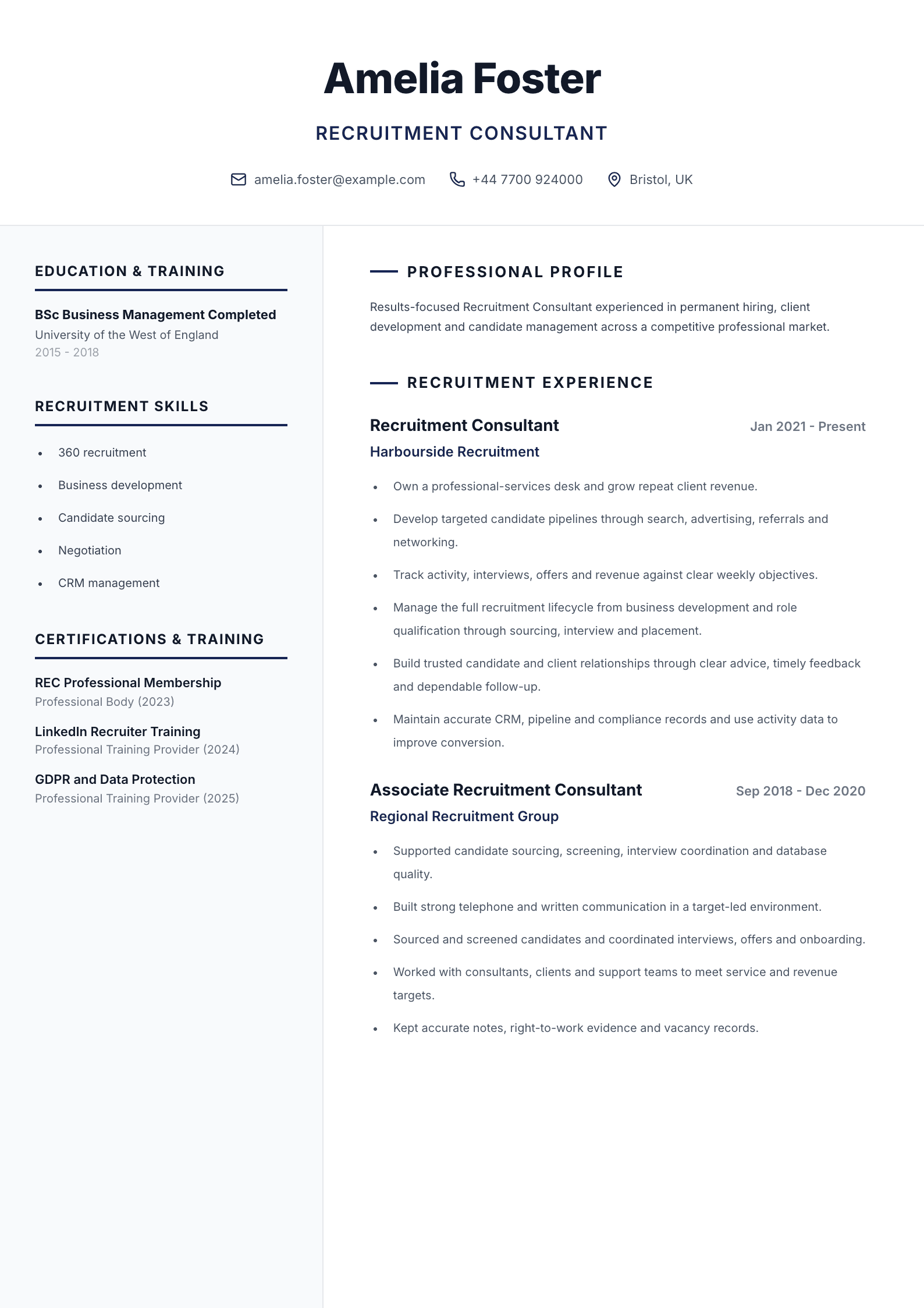 Recruitment Consultant CV