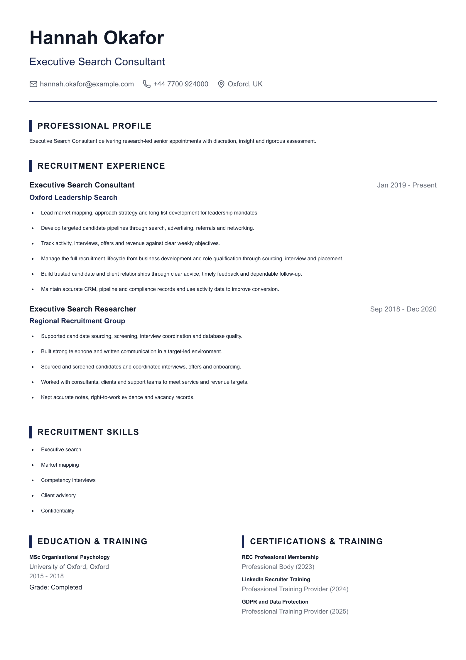 Executive Search Consultant CV template