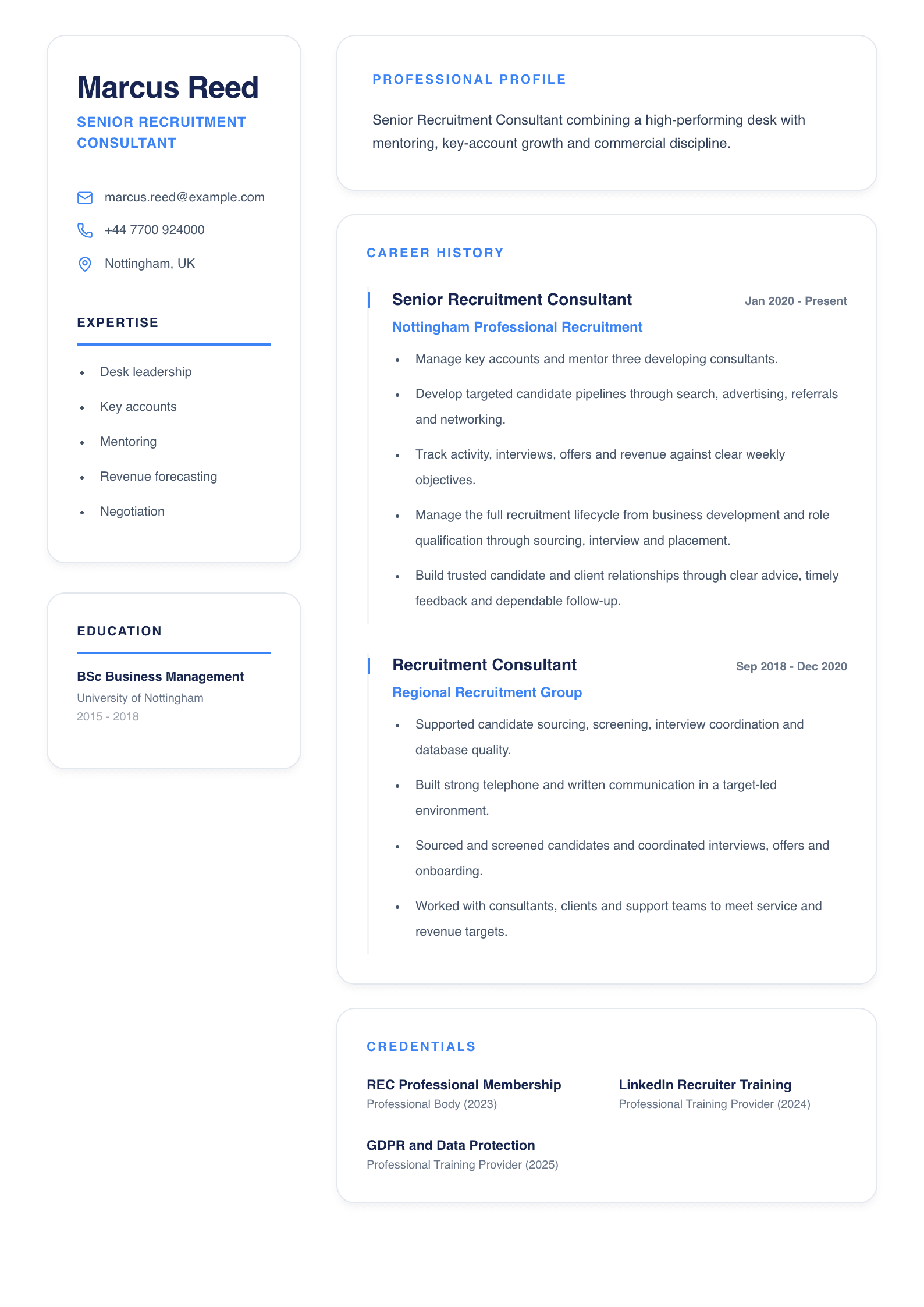 Senior Recruitment Consultant CV template