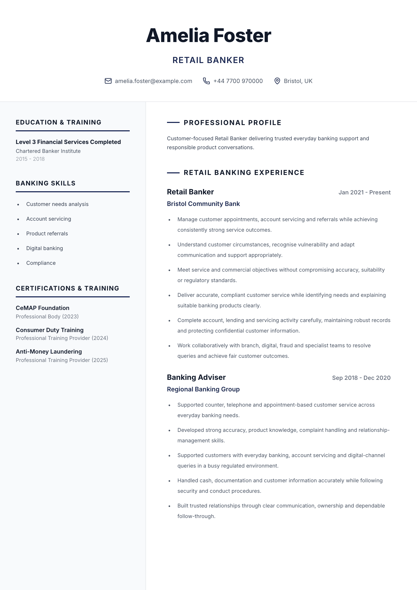 Retail banker CV