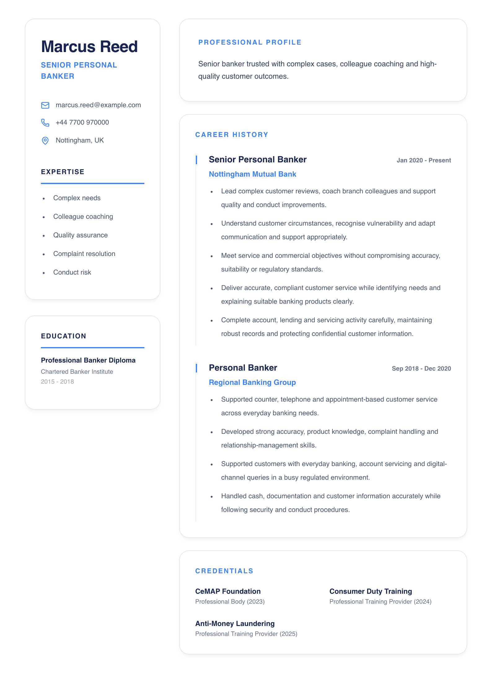 Senior Personal Banker CV template