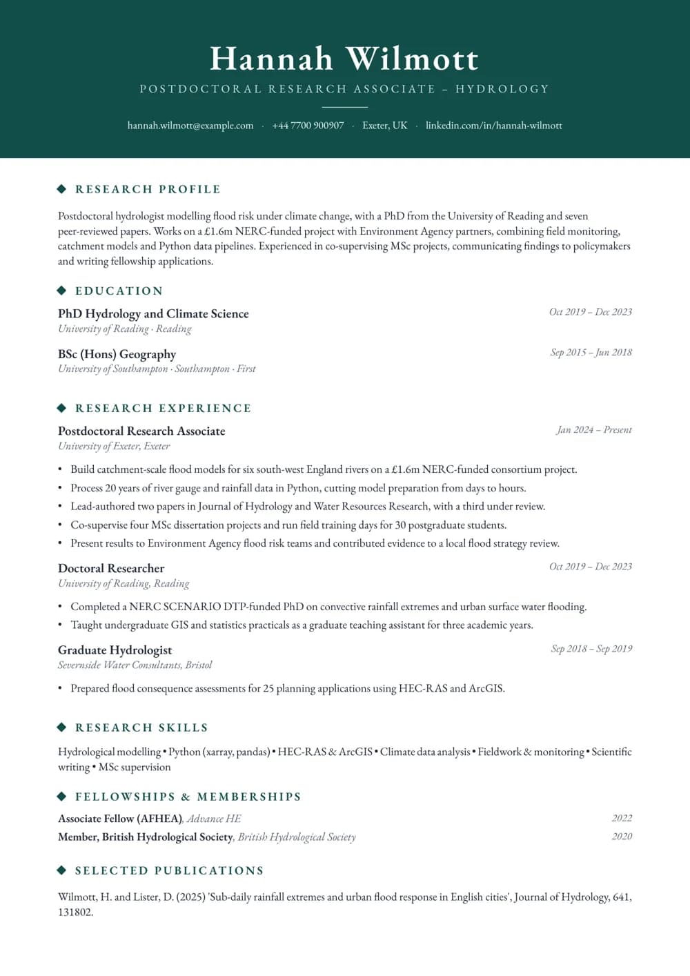 postdoctoral researcher cv template