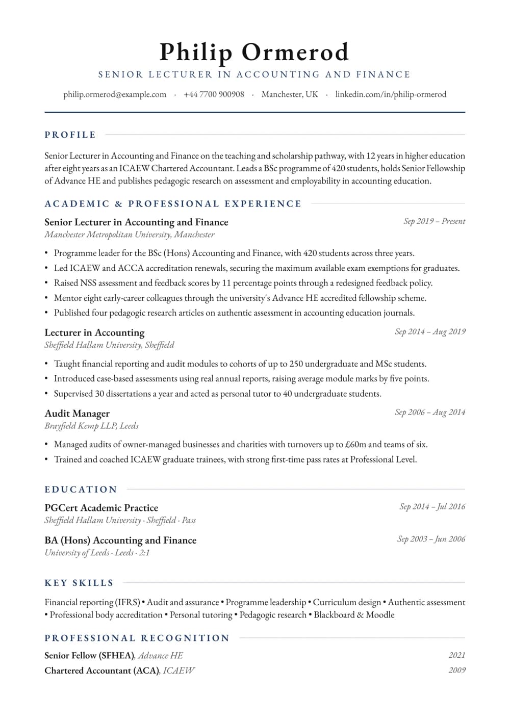 senior lecturer cv template