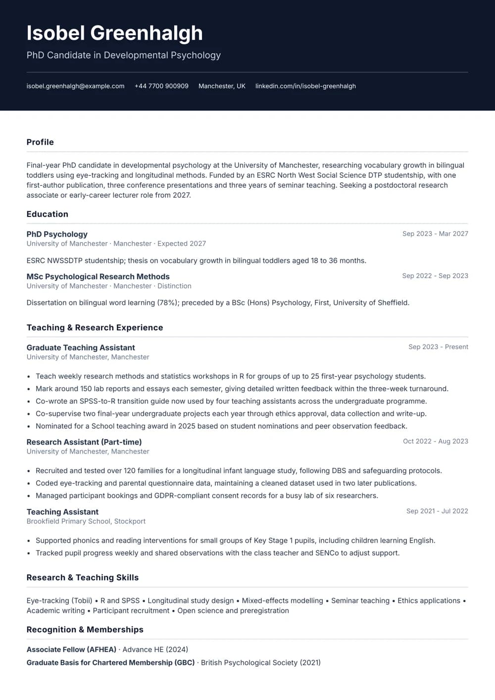 phd candidate cv template