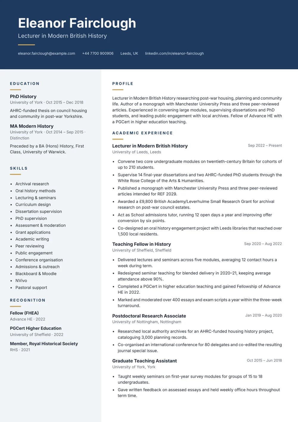 lecturer cv template