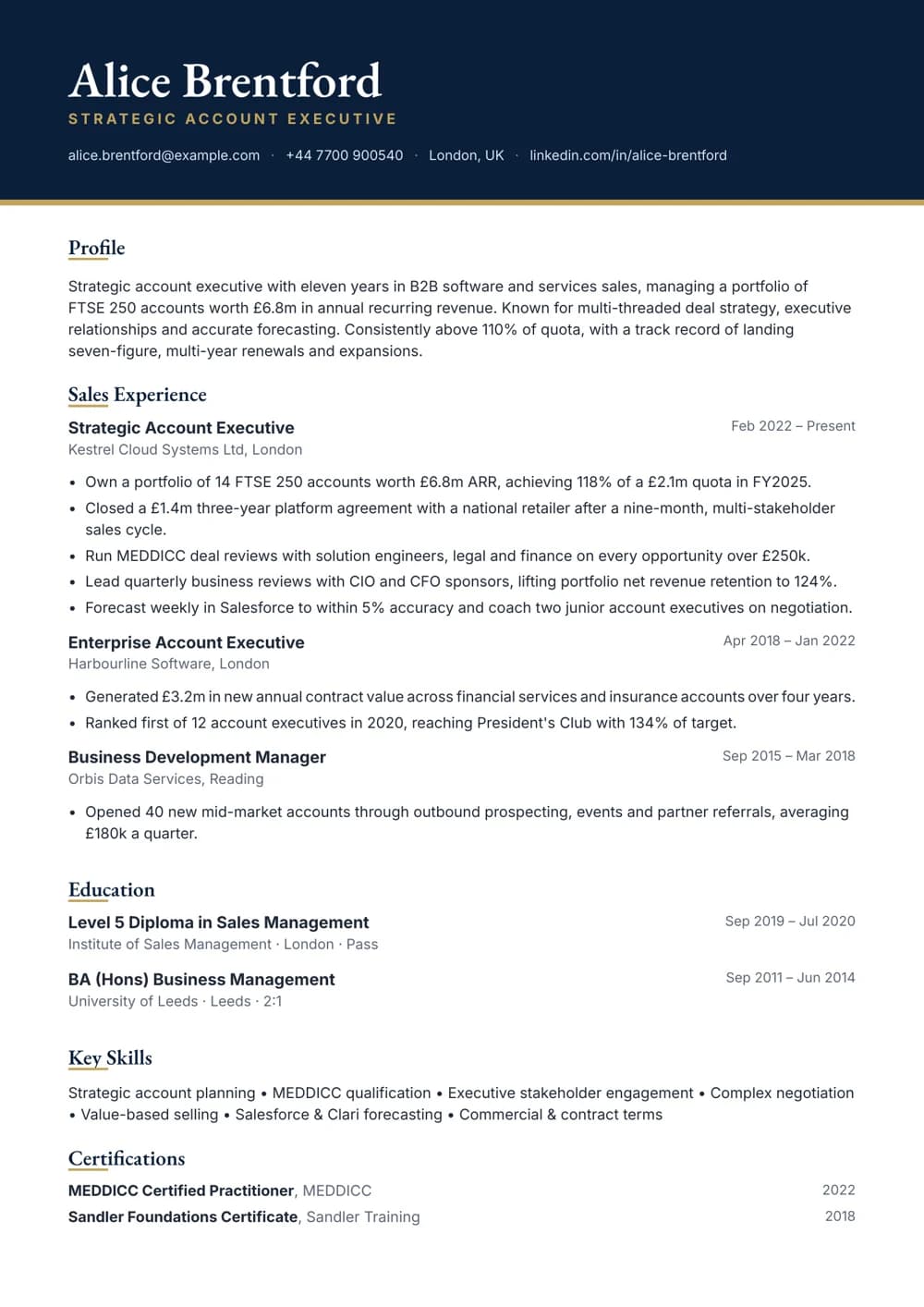 Strategic Account Executive CV template
