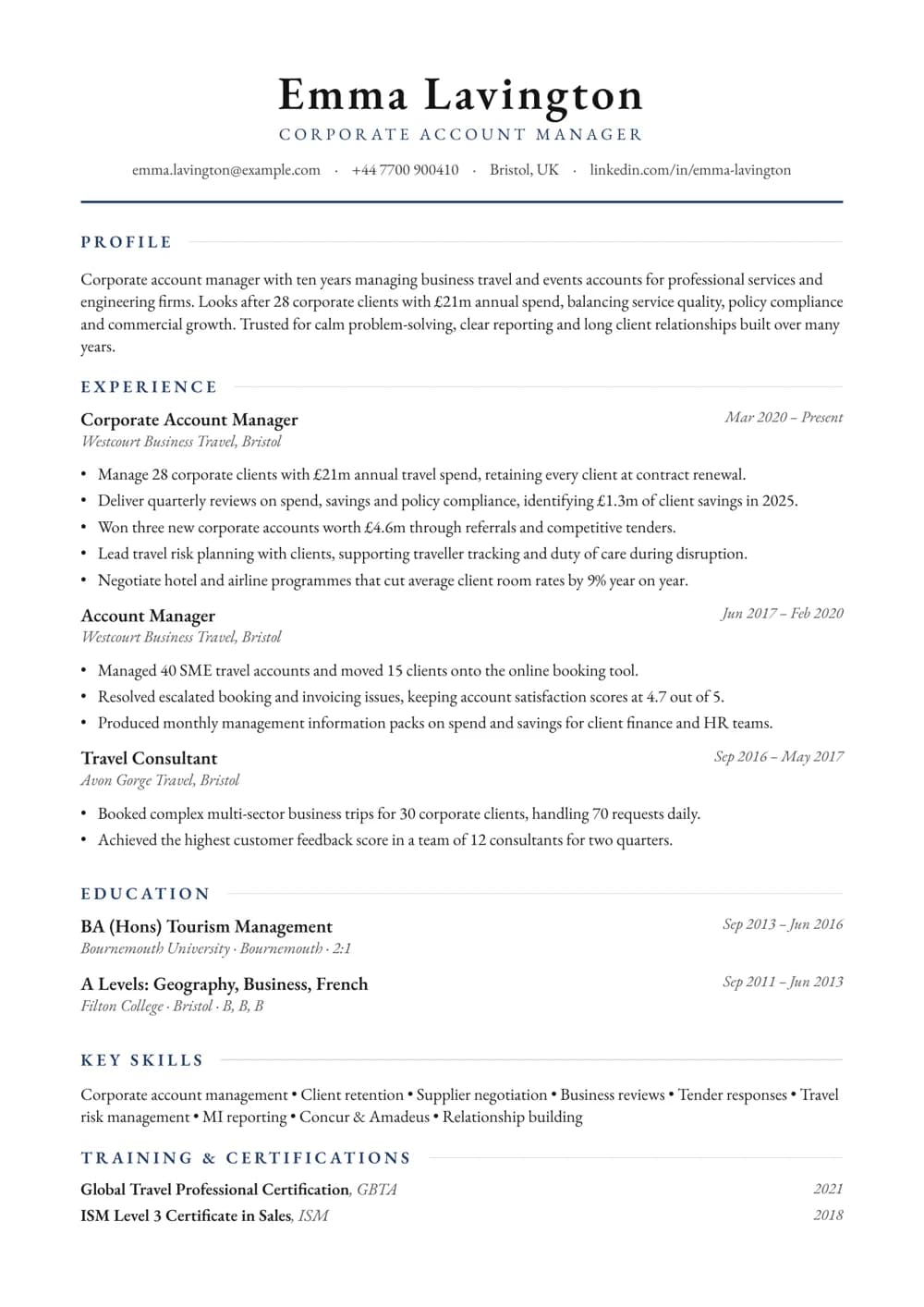Corporate Account Manager CV template