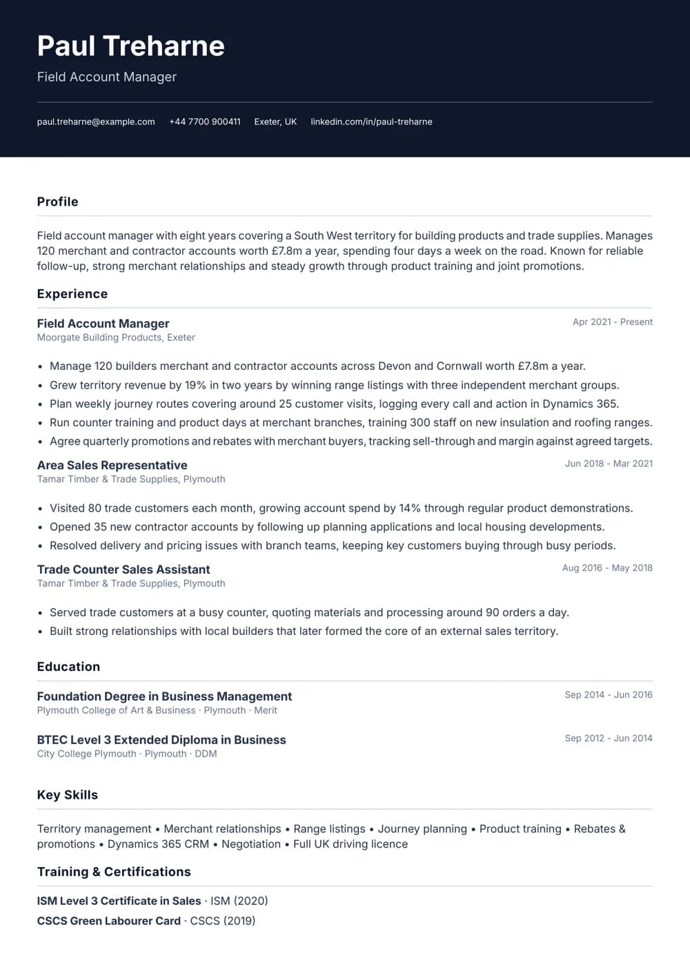 Field Account Manager CV template