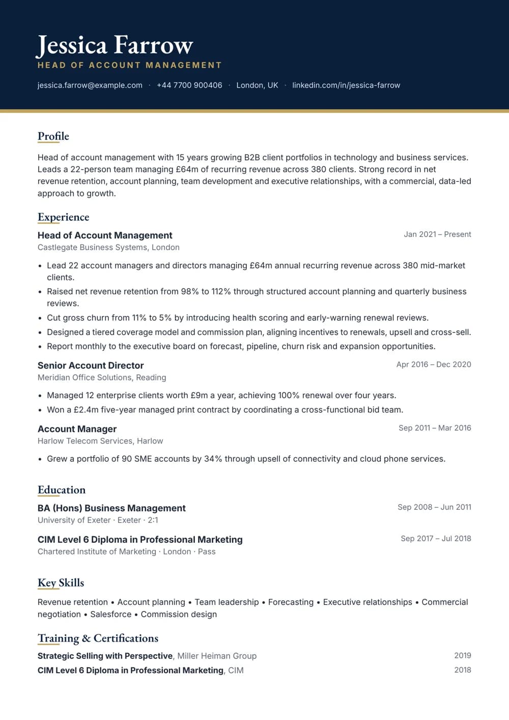Head of Account Management CV template