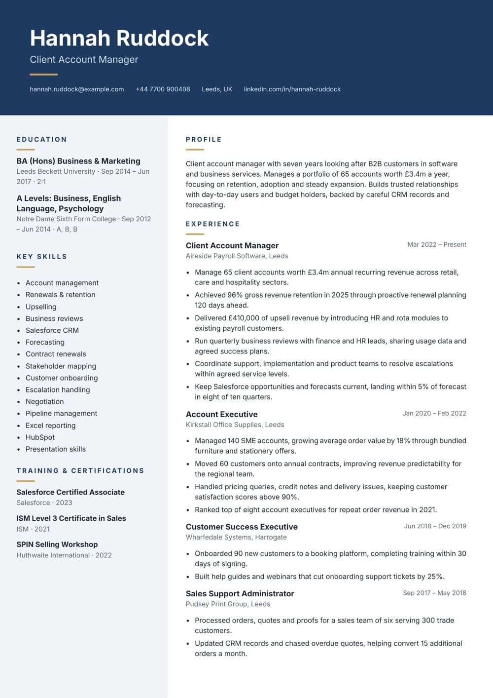 Client Account Manager CV template