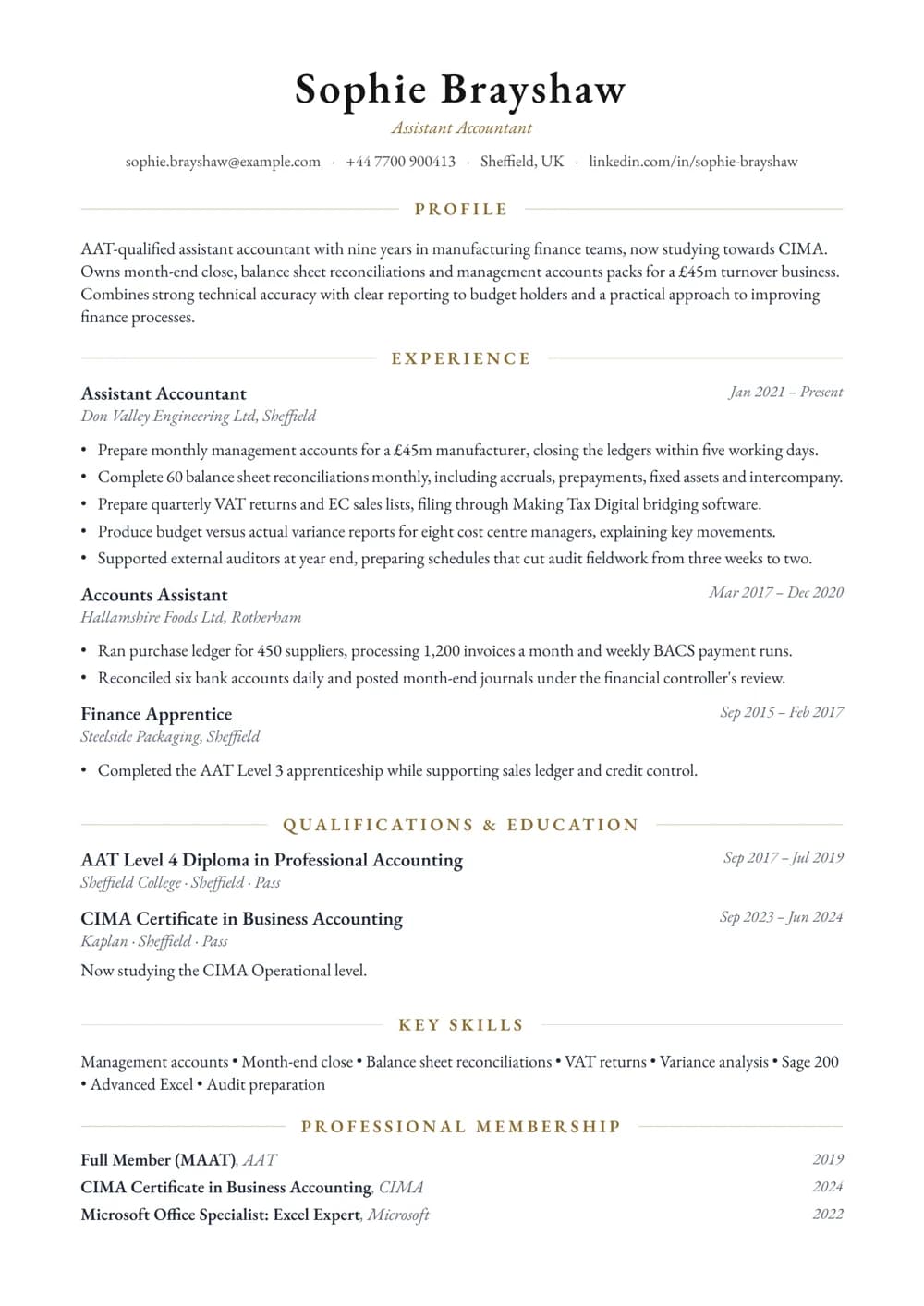 Assistant Accountant CV template