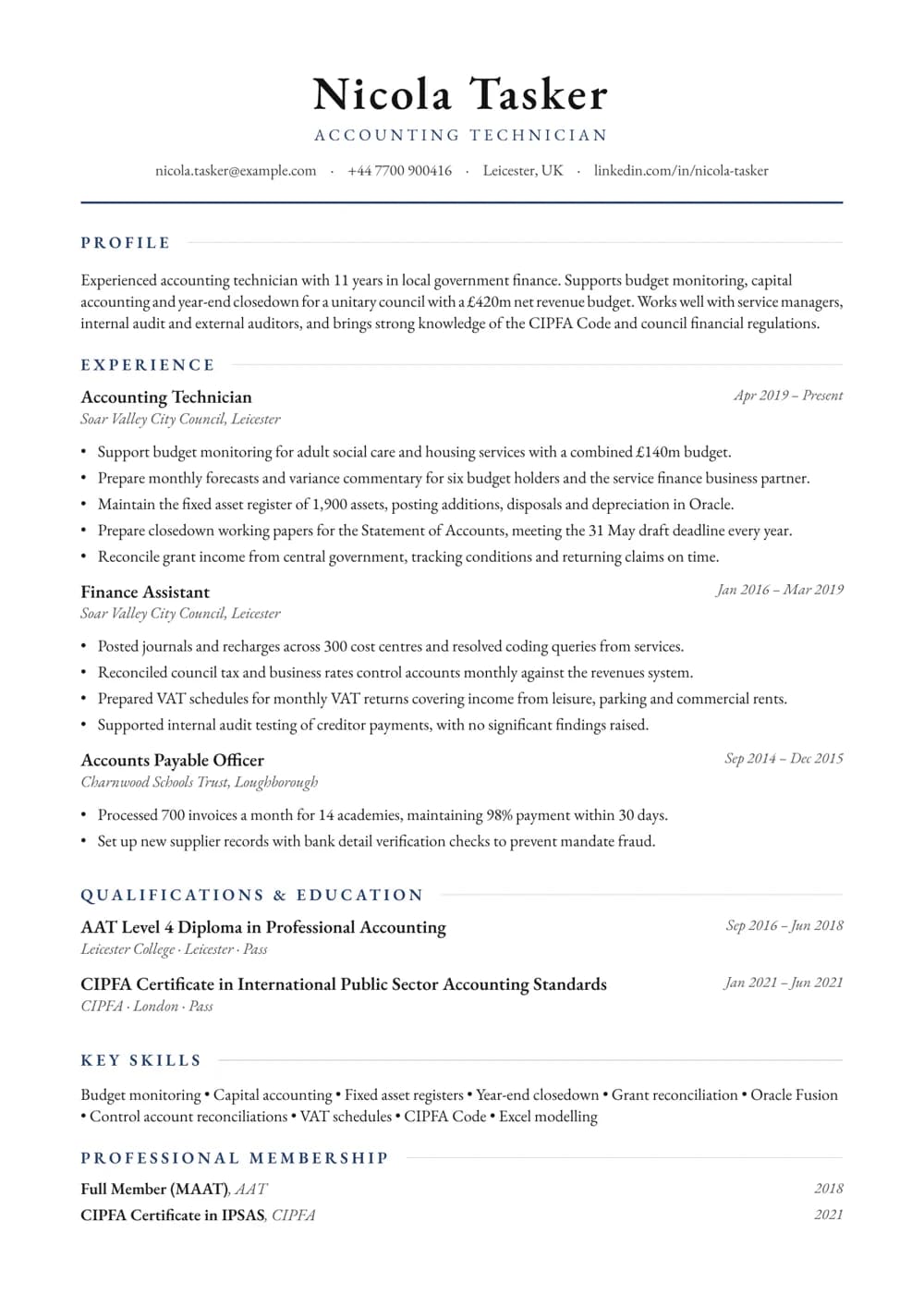 Public Sector Accounting Technician CV template