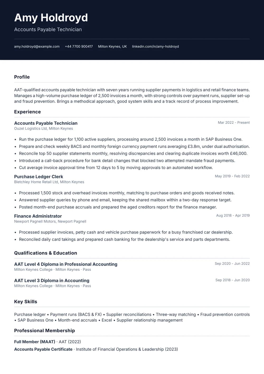 Accounts Payable Technician CV template