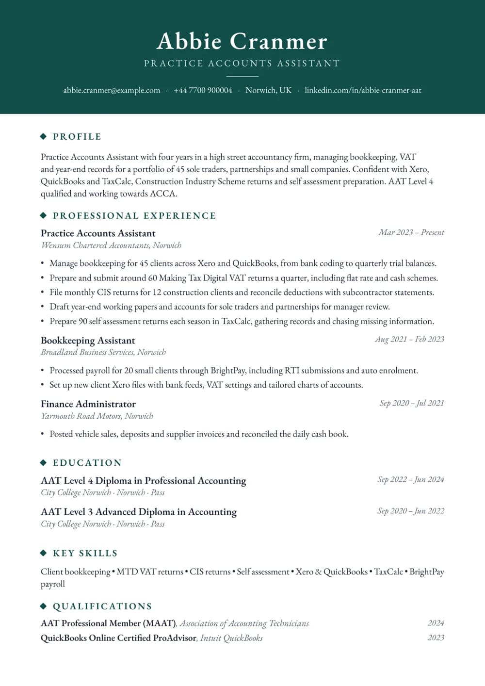 Practice Accounts Assistant CV template
