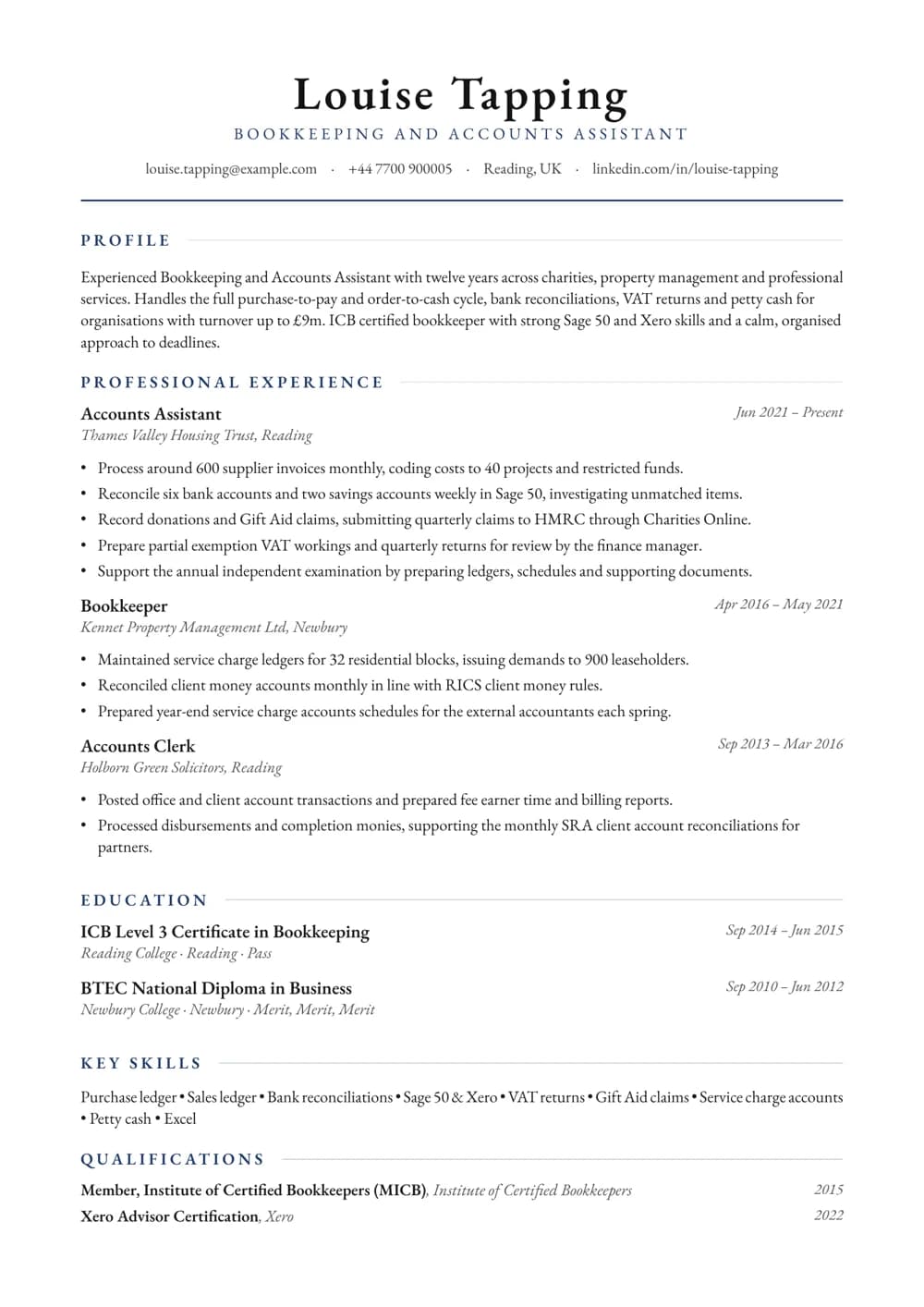 Bookkeeping Assistant CV template