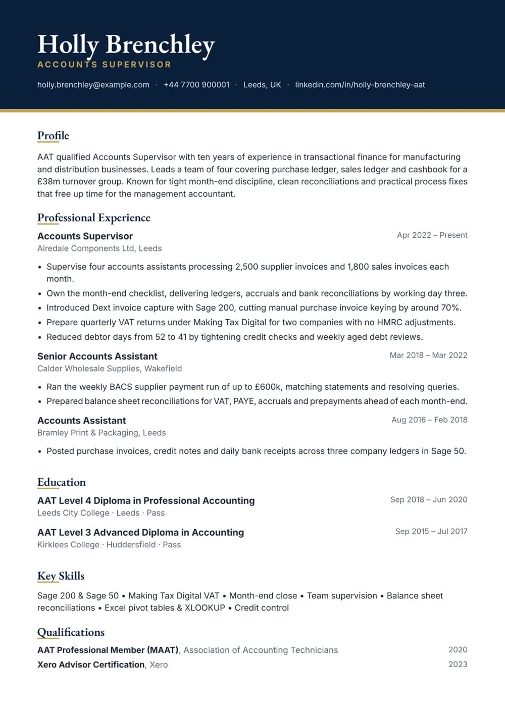 Accounts Supervisor CV template