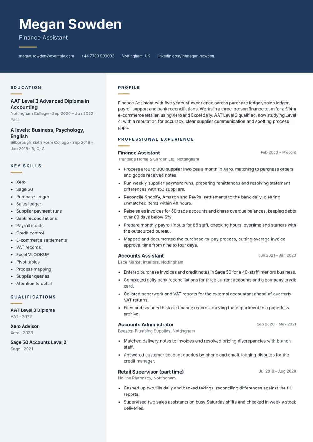 Finance Assistant CV template