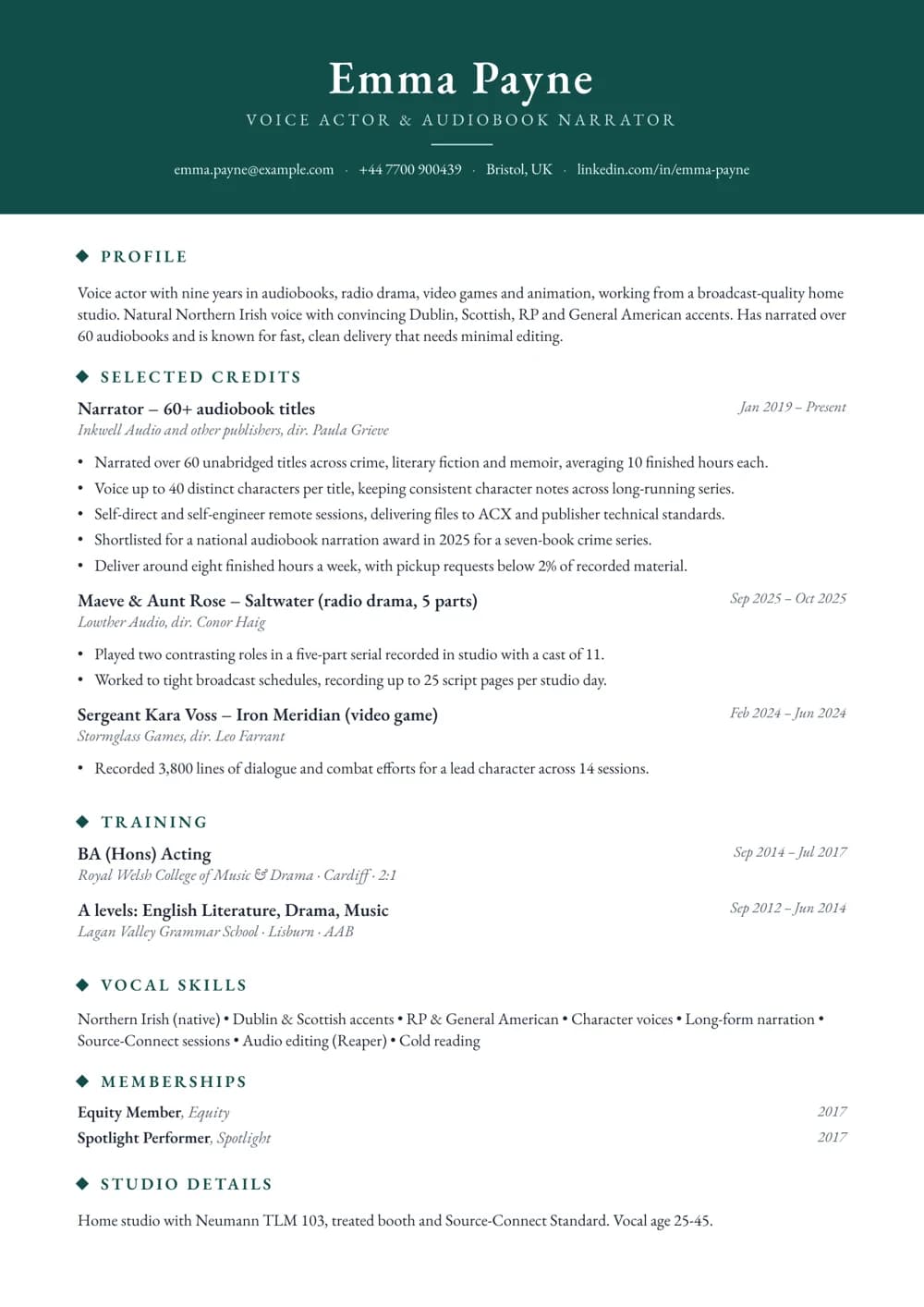voice actor cv template