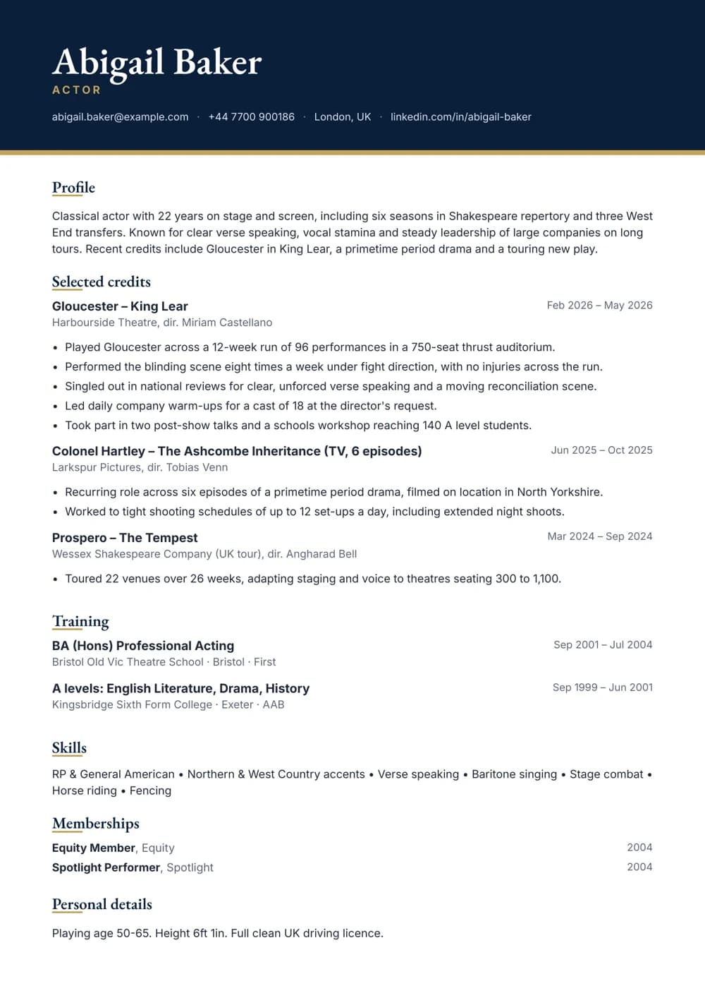 classical actor cv template