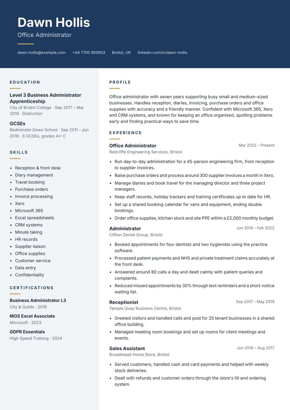 Office Administrator CV template