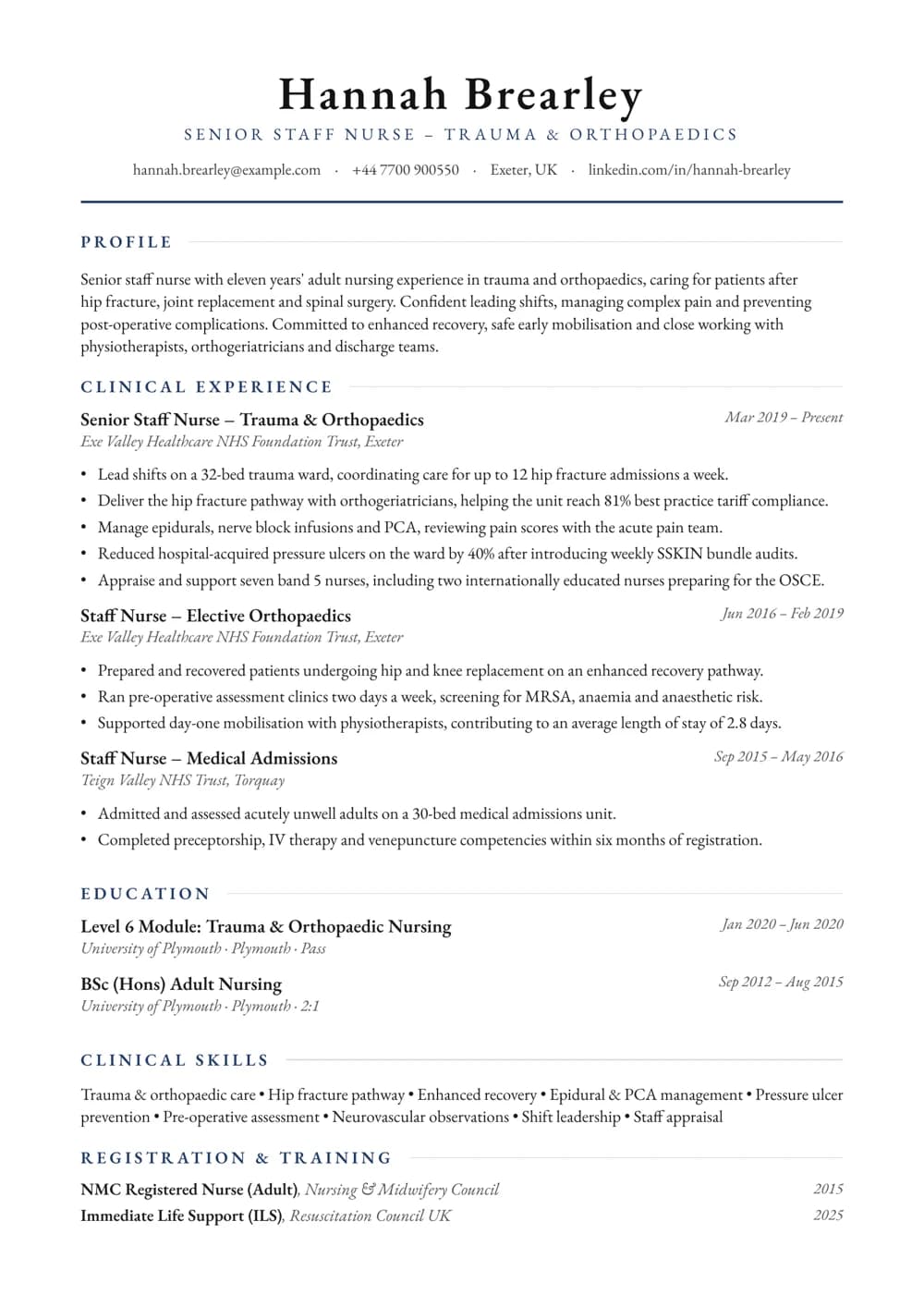 Orthopaedic Nurse CV template