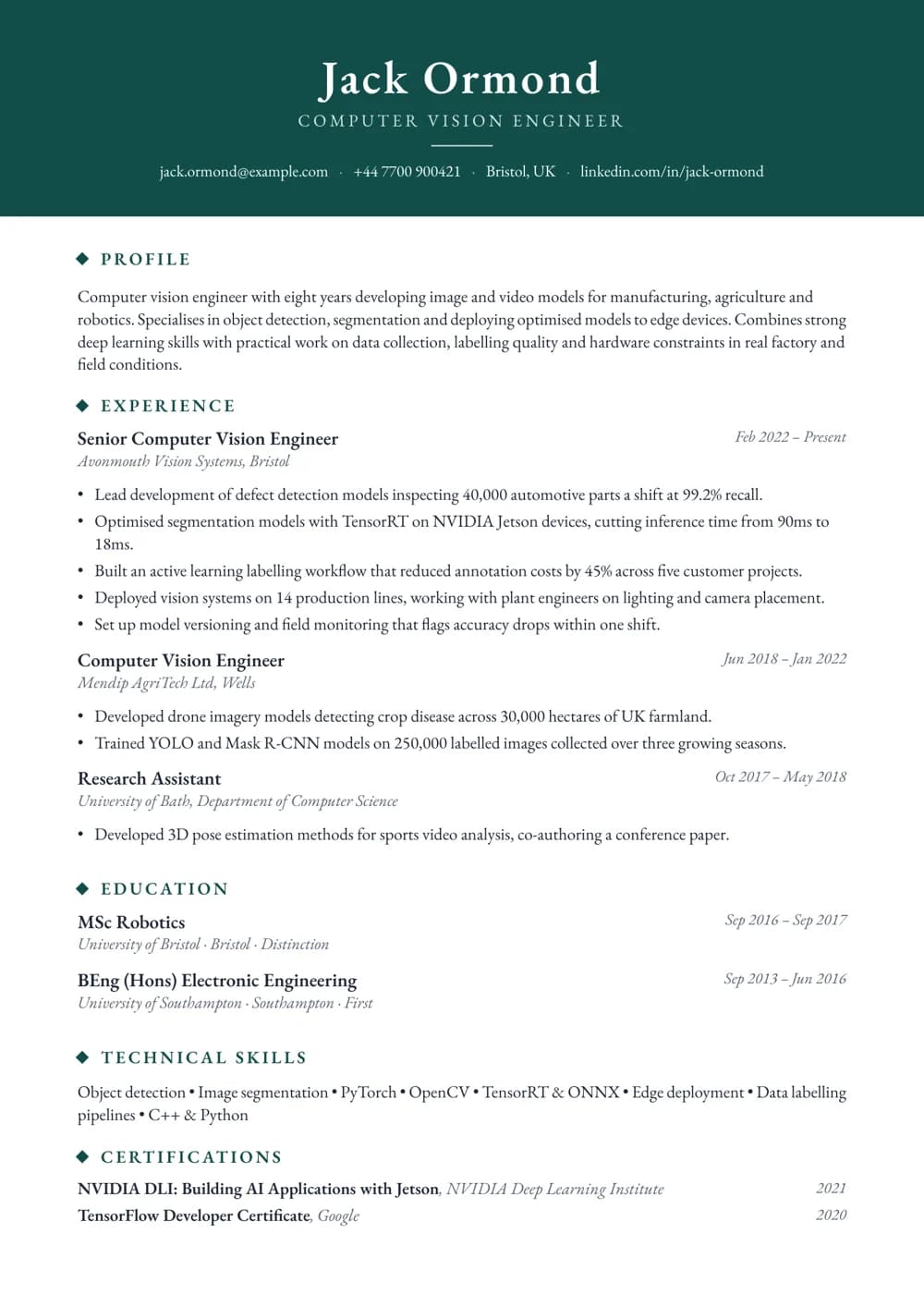 Computer Vision Engineer CV template
