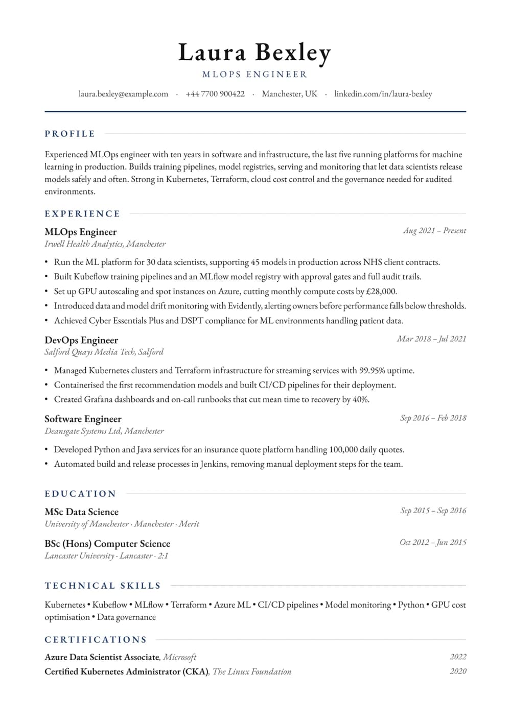 MLOps Engineer CV template