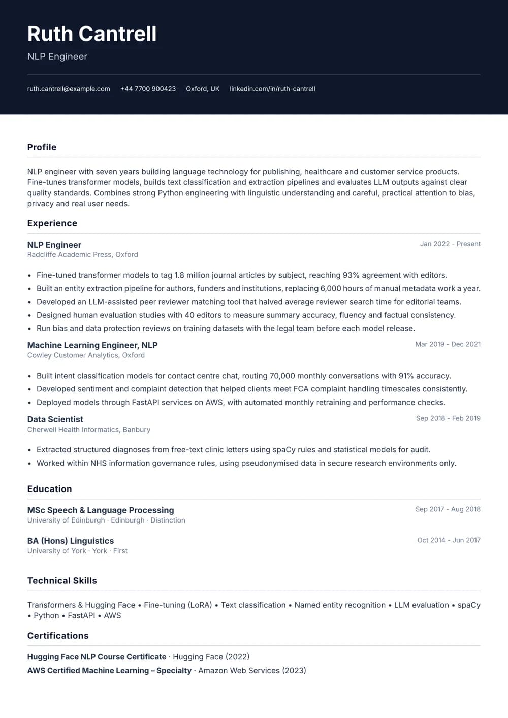 NLP Engineer CV template