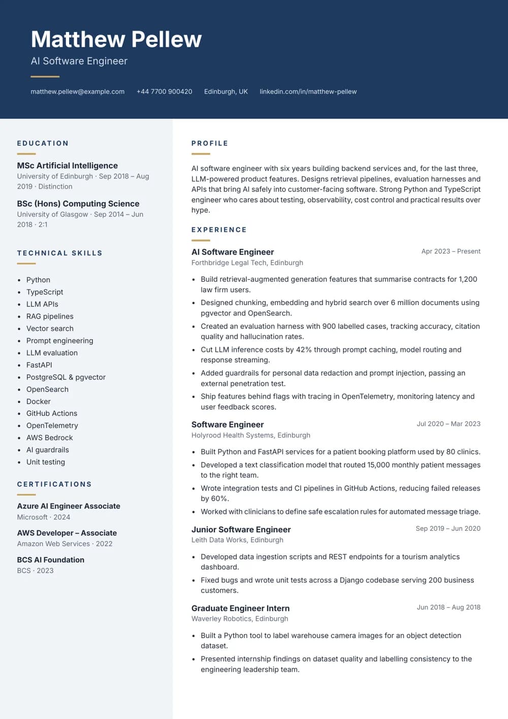 AI Software Engineer CV template
