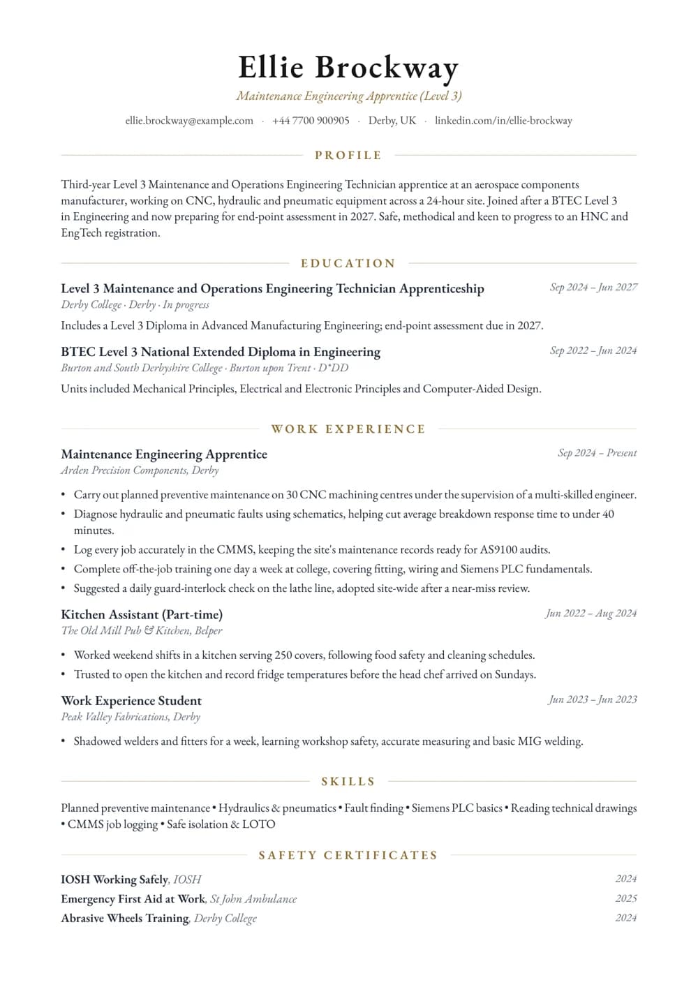 engineering apprentice cv template