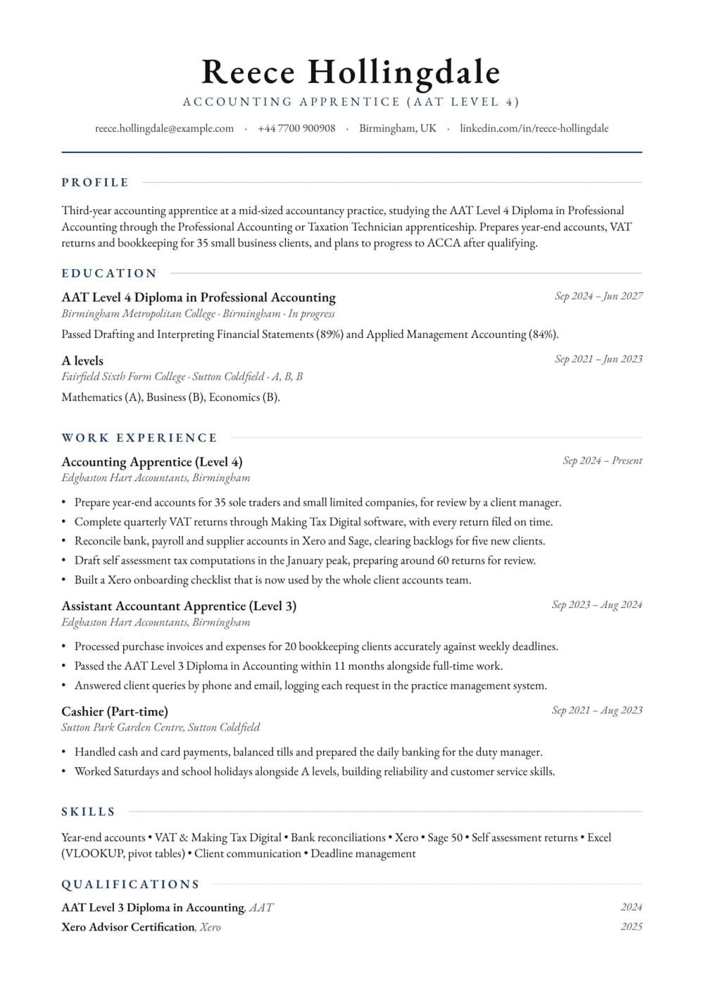 accounting apprentice cv template