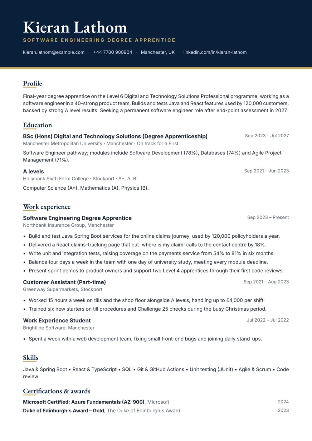 degree apprentice cv template