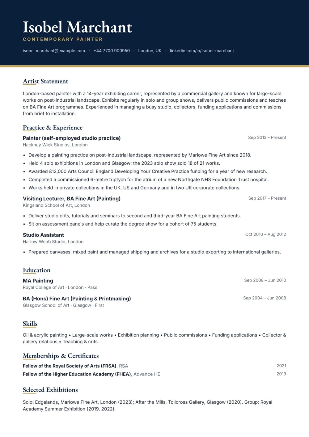contemporary painter cv template