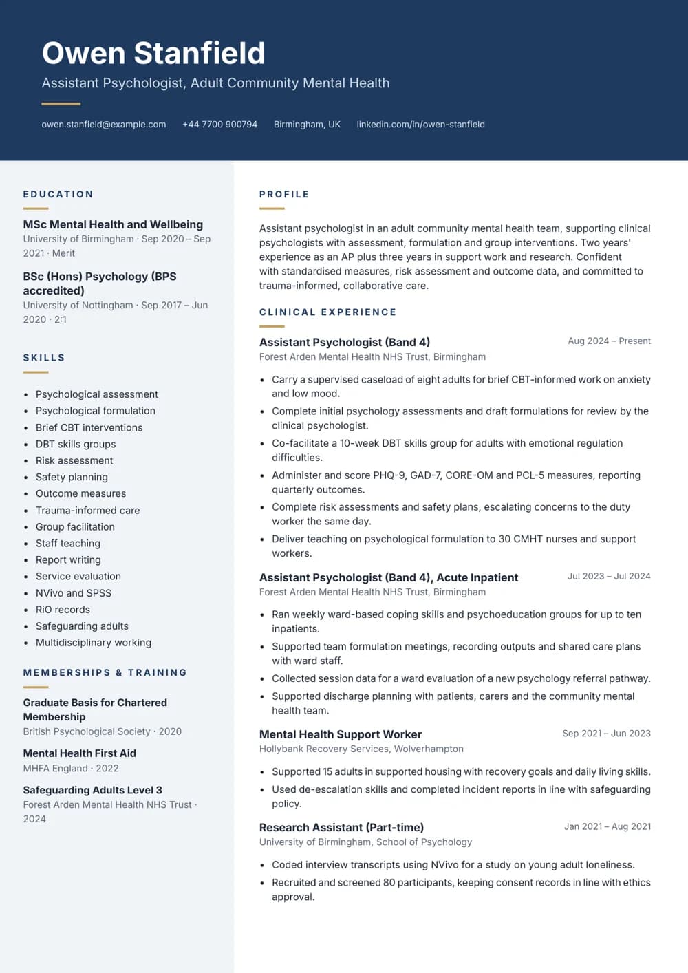 Adult CMHT AP CV template