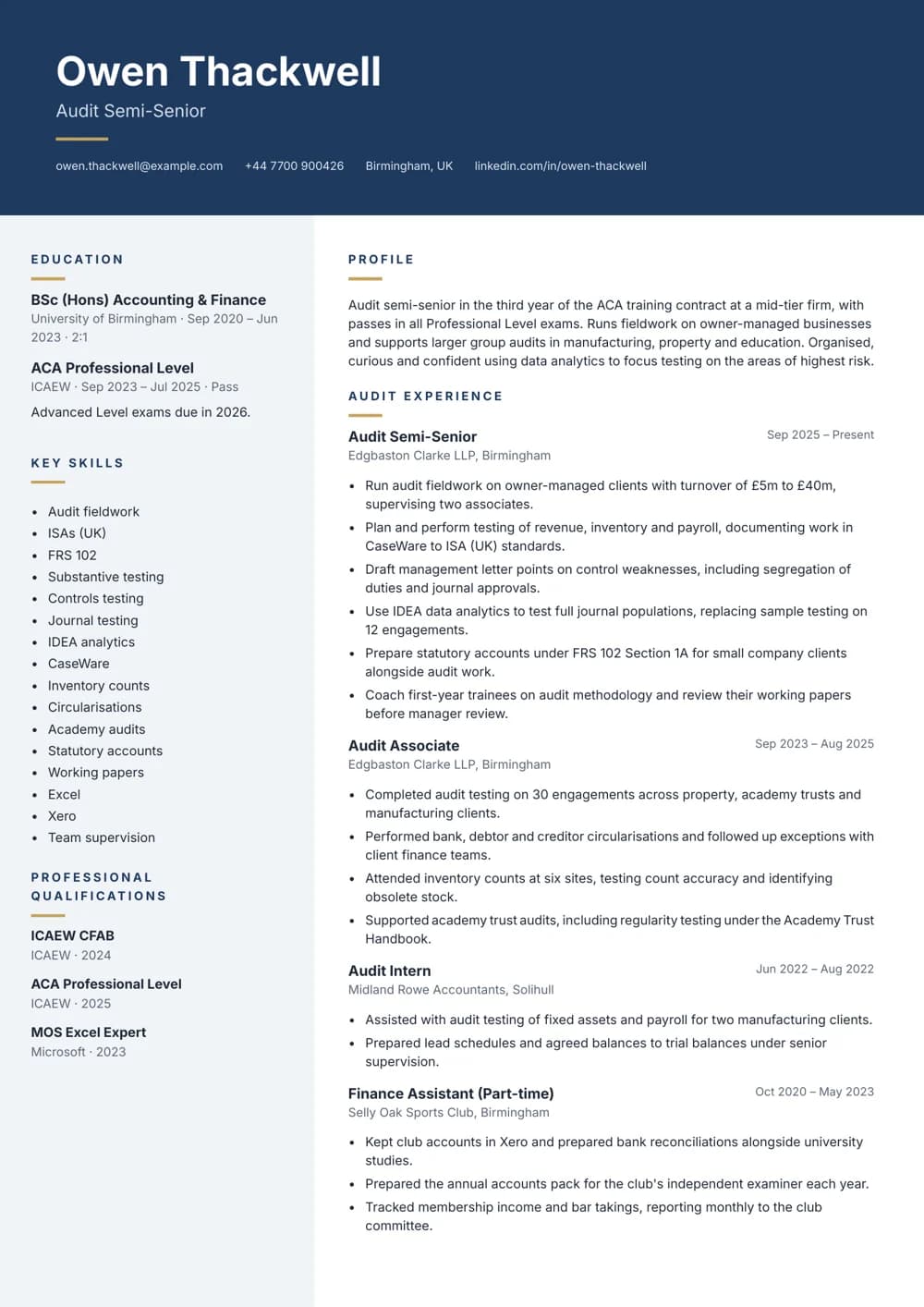Audit Semi-Senior CV template