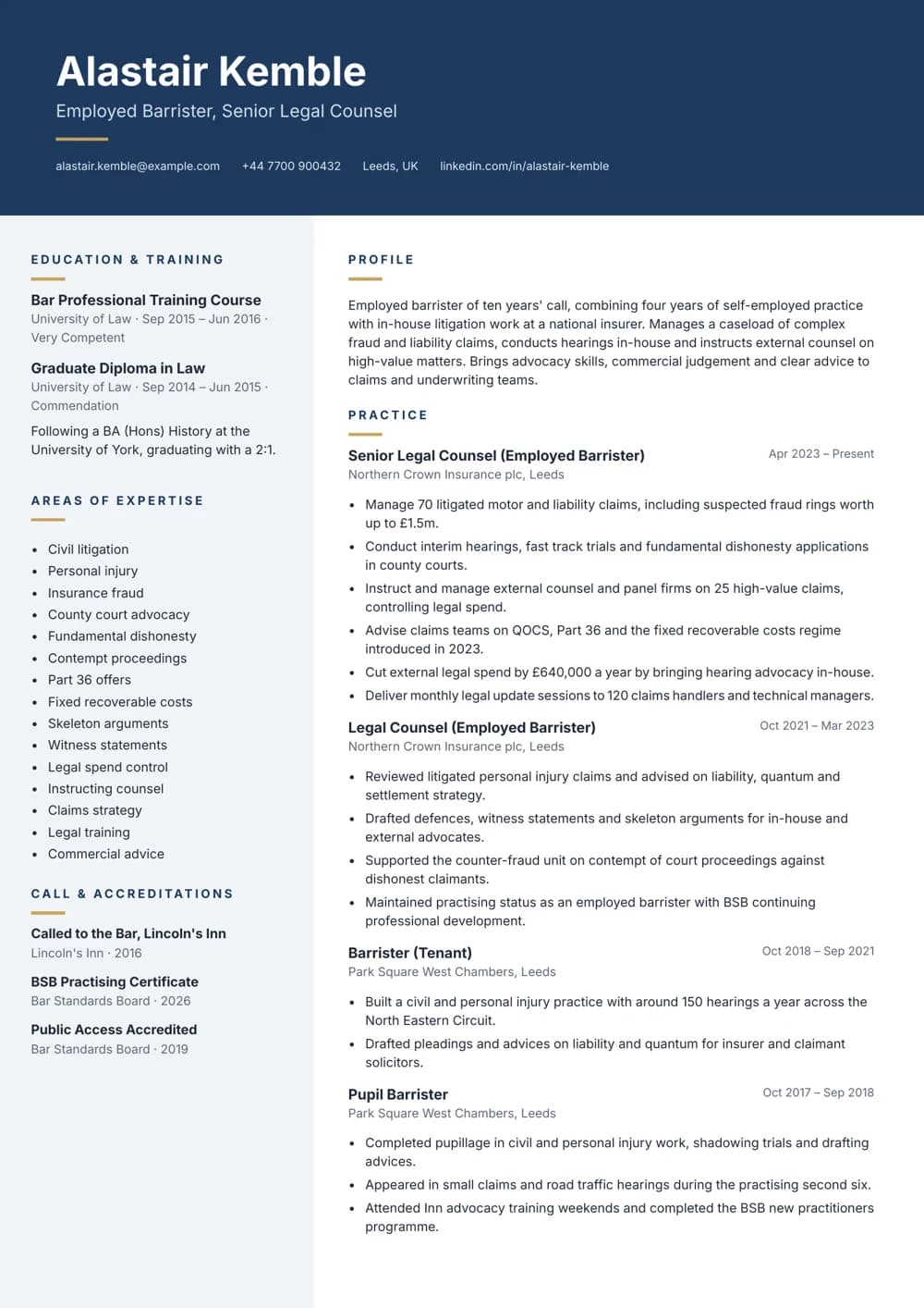 Employed Barrister CV template