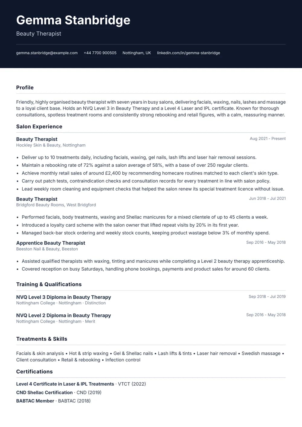 beauty therapist cv template