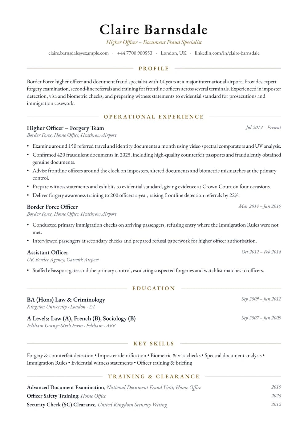Document Fraud Specialist Officer CV template