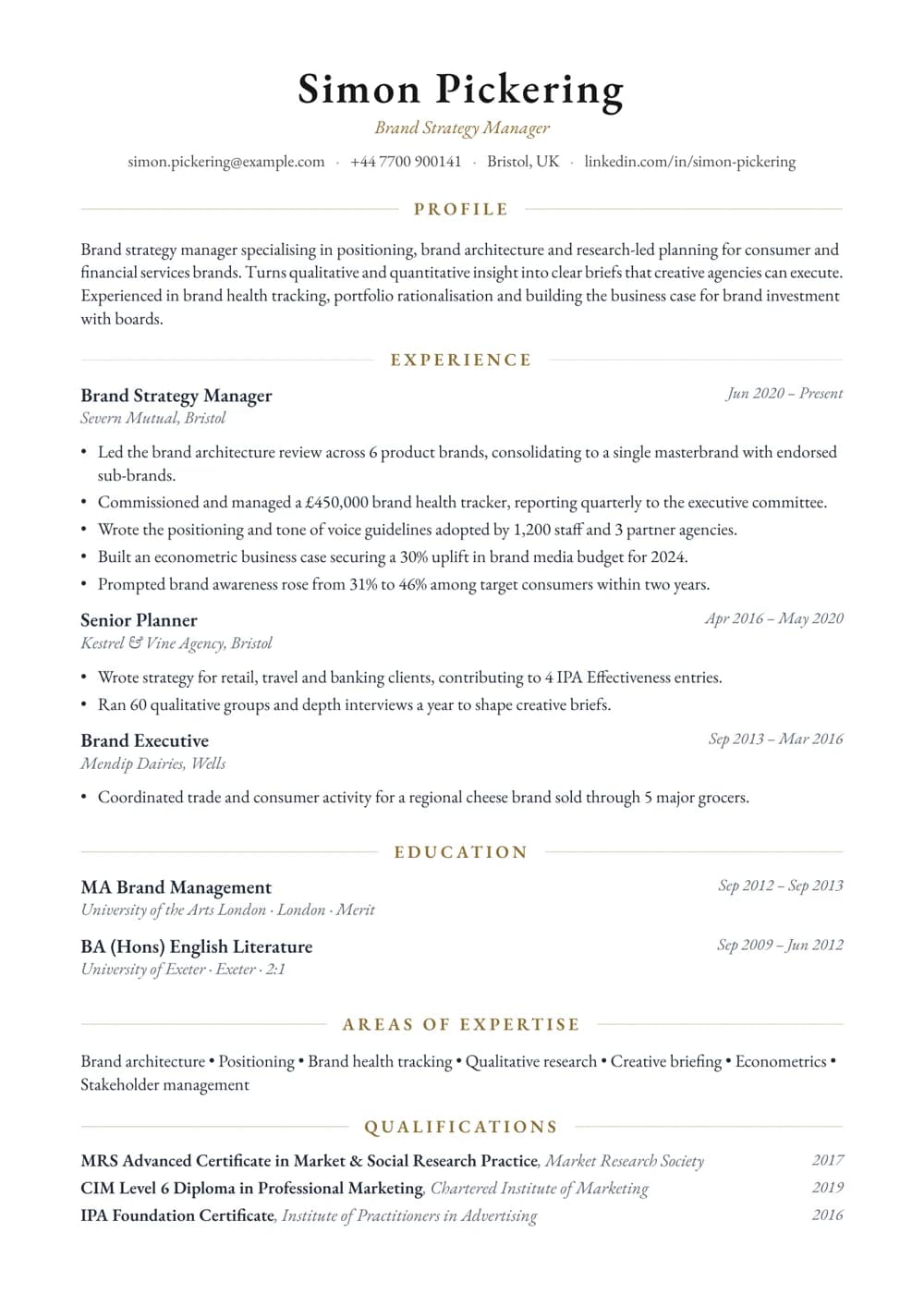 Brand Strategy Manager CV template