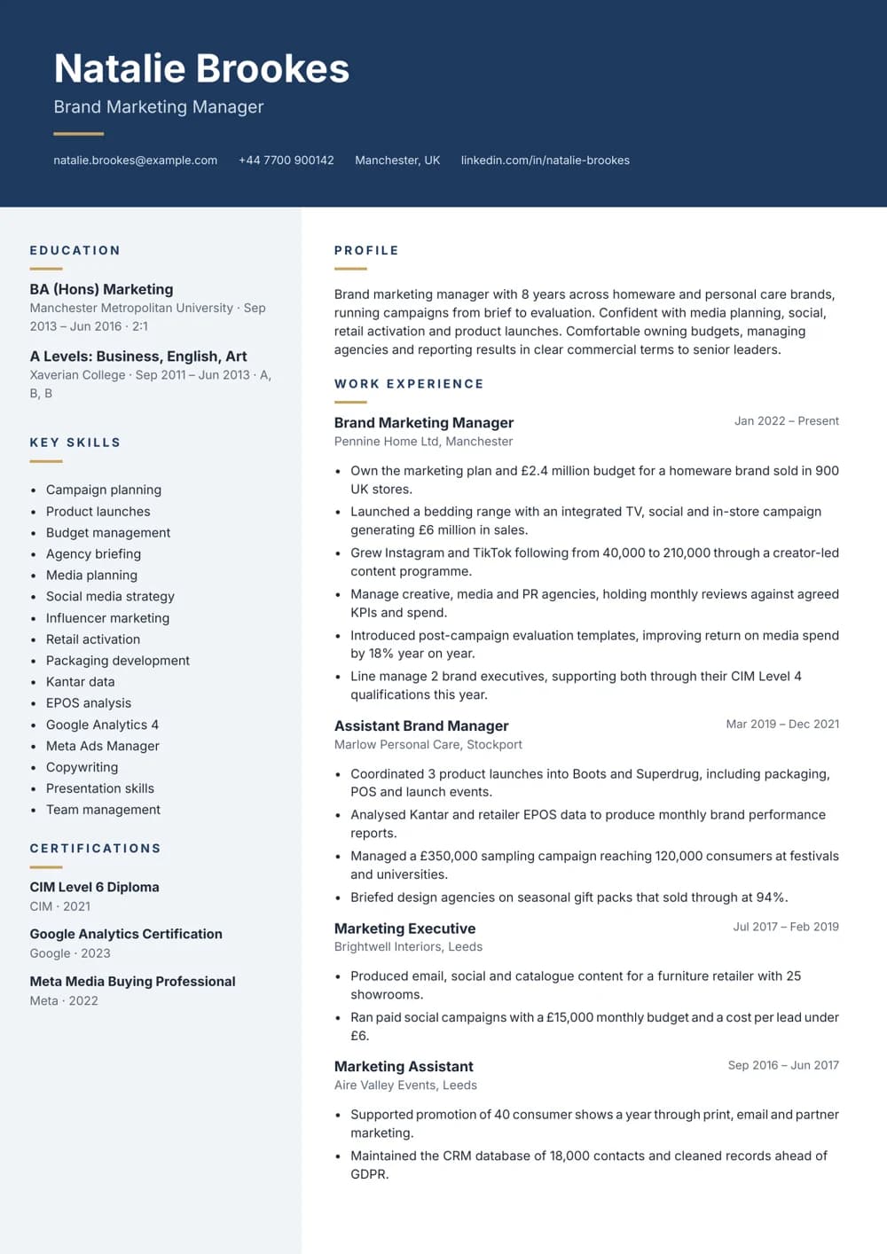Brand Marketing Manager CV template