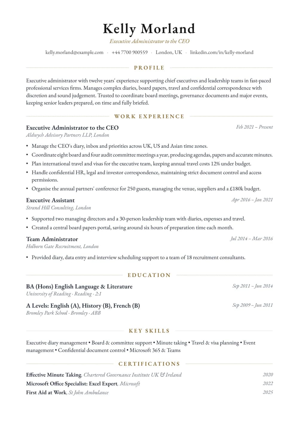 Executive Administrator CV template