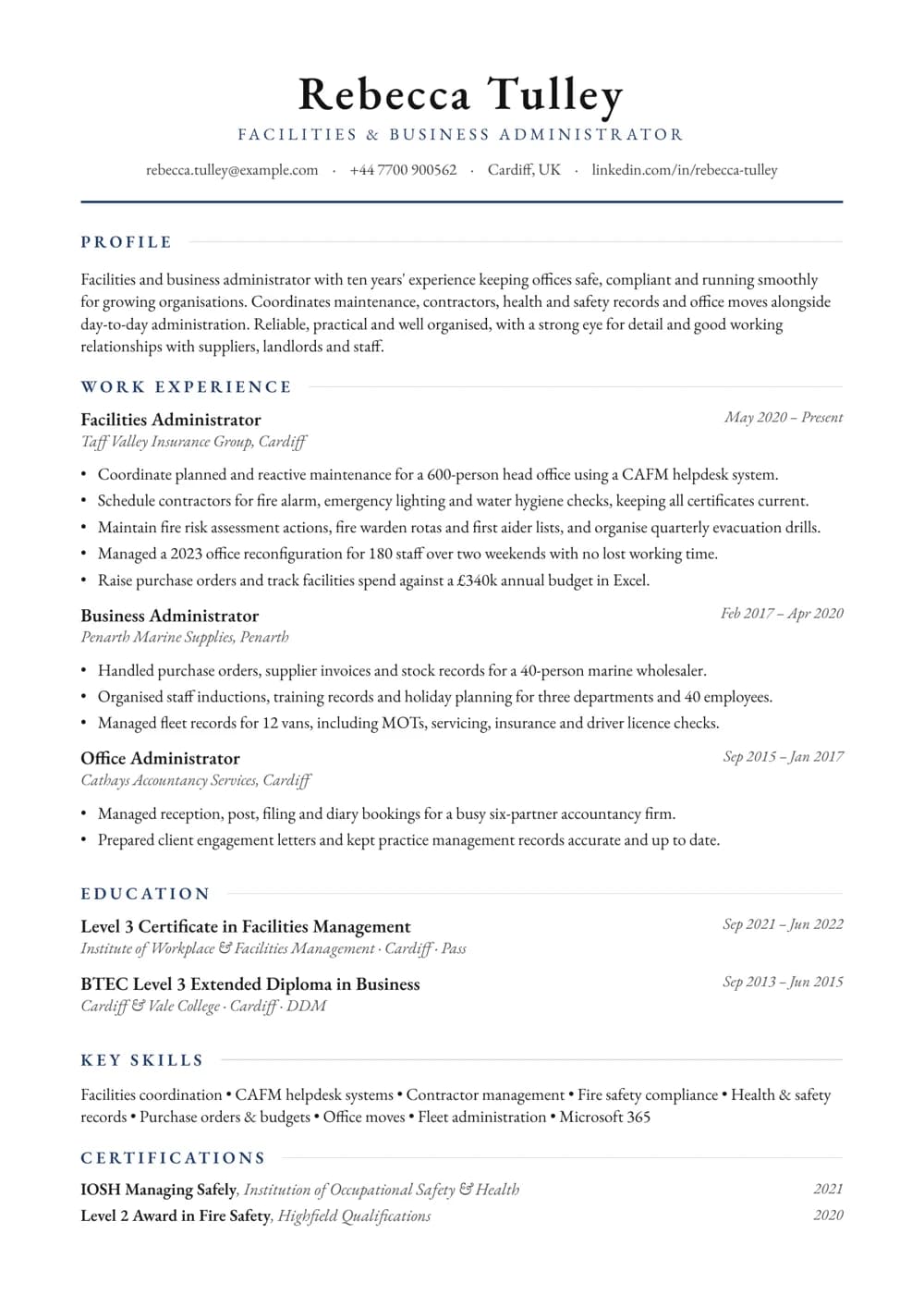 Facilities Administrator CV template