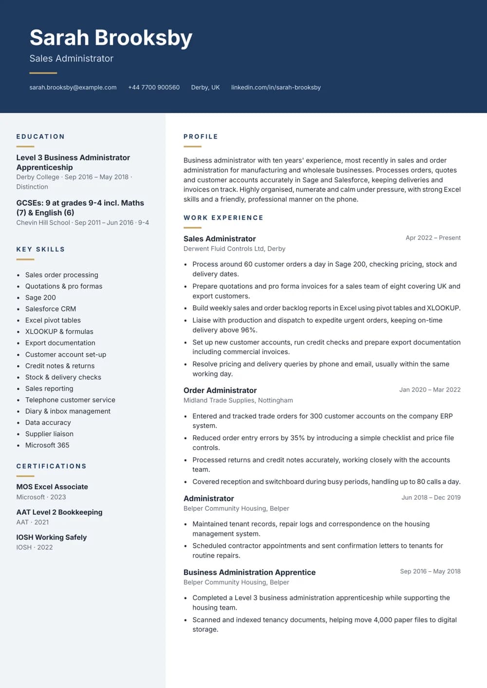 Sales Administrator CV template