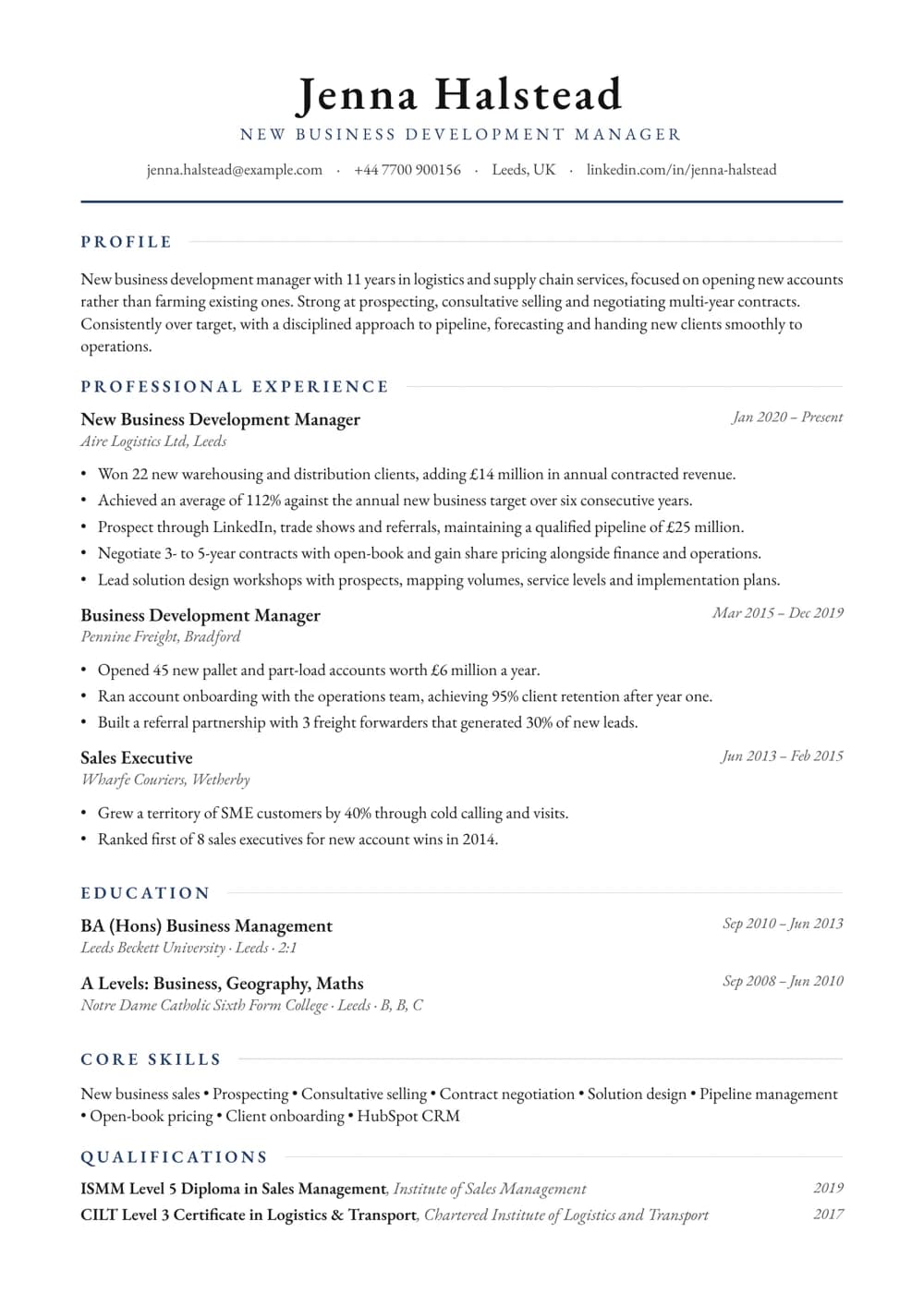New Business Development Manager CV template