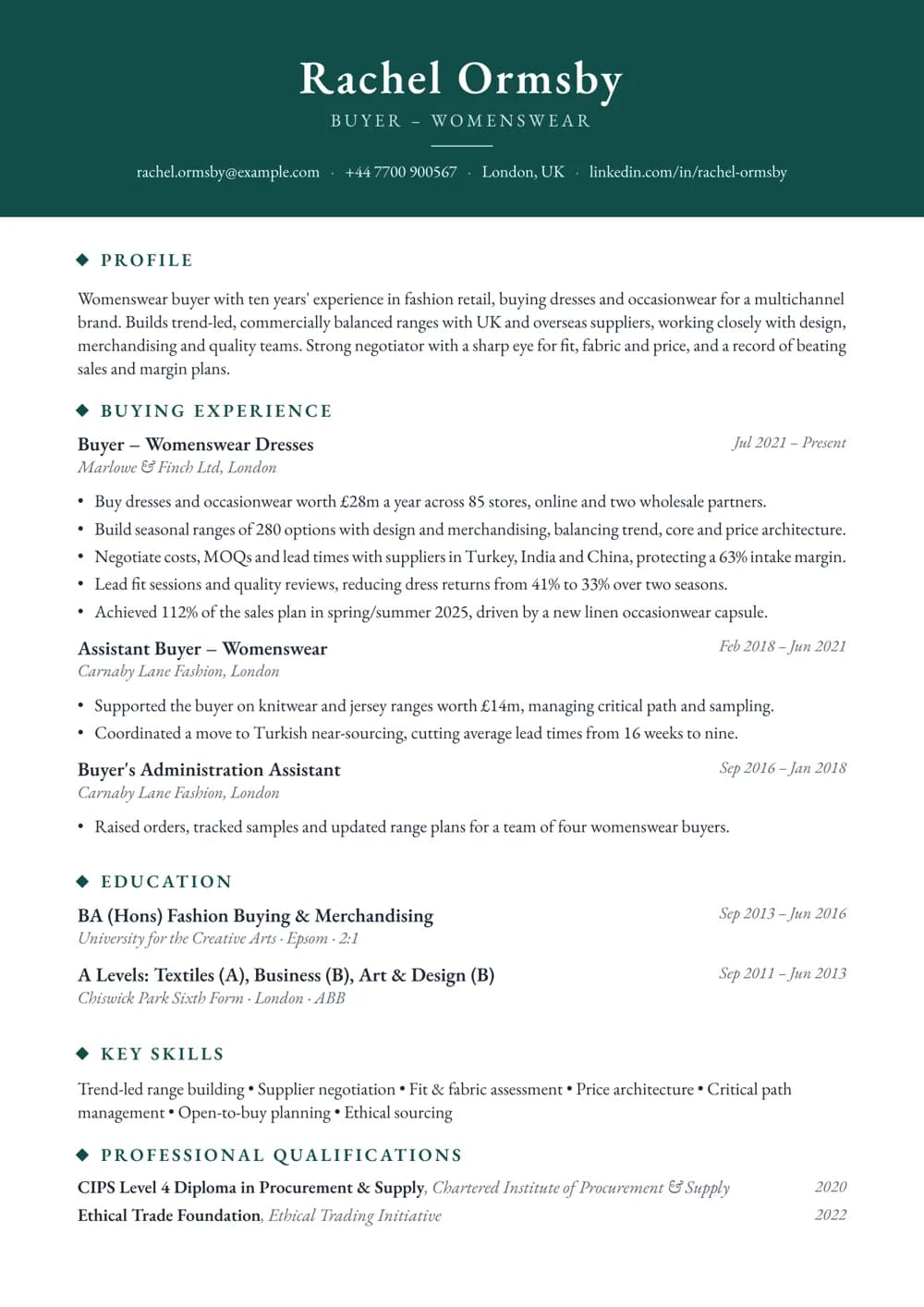 Fashion Buyer CV template