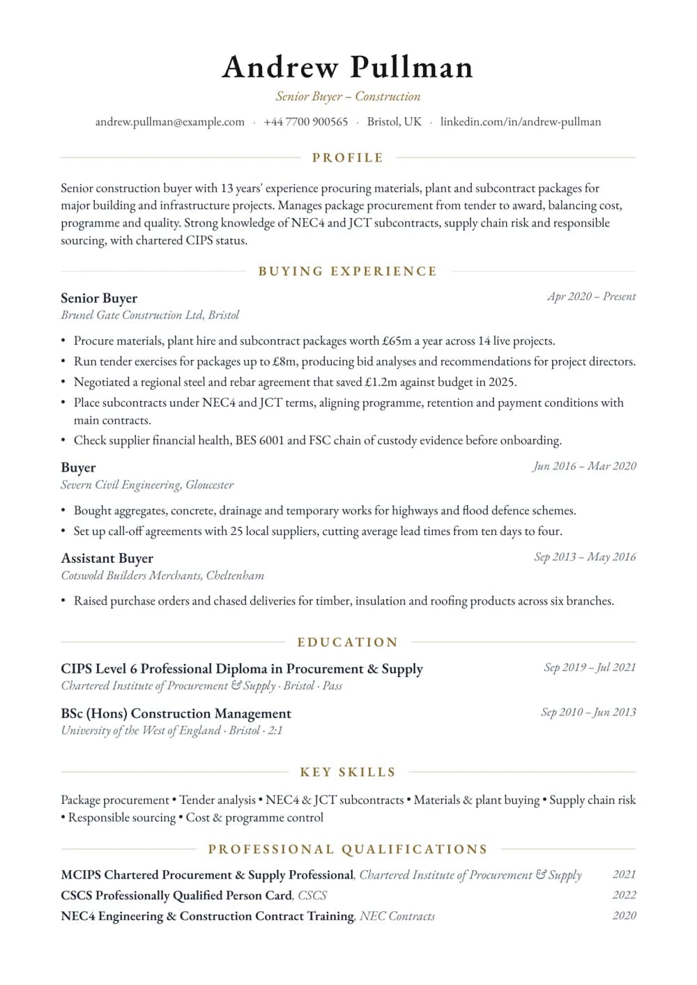 Construction Buyer CV template