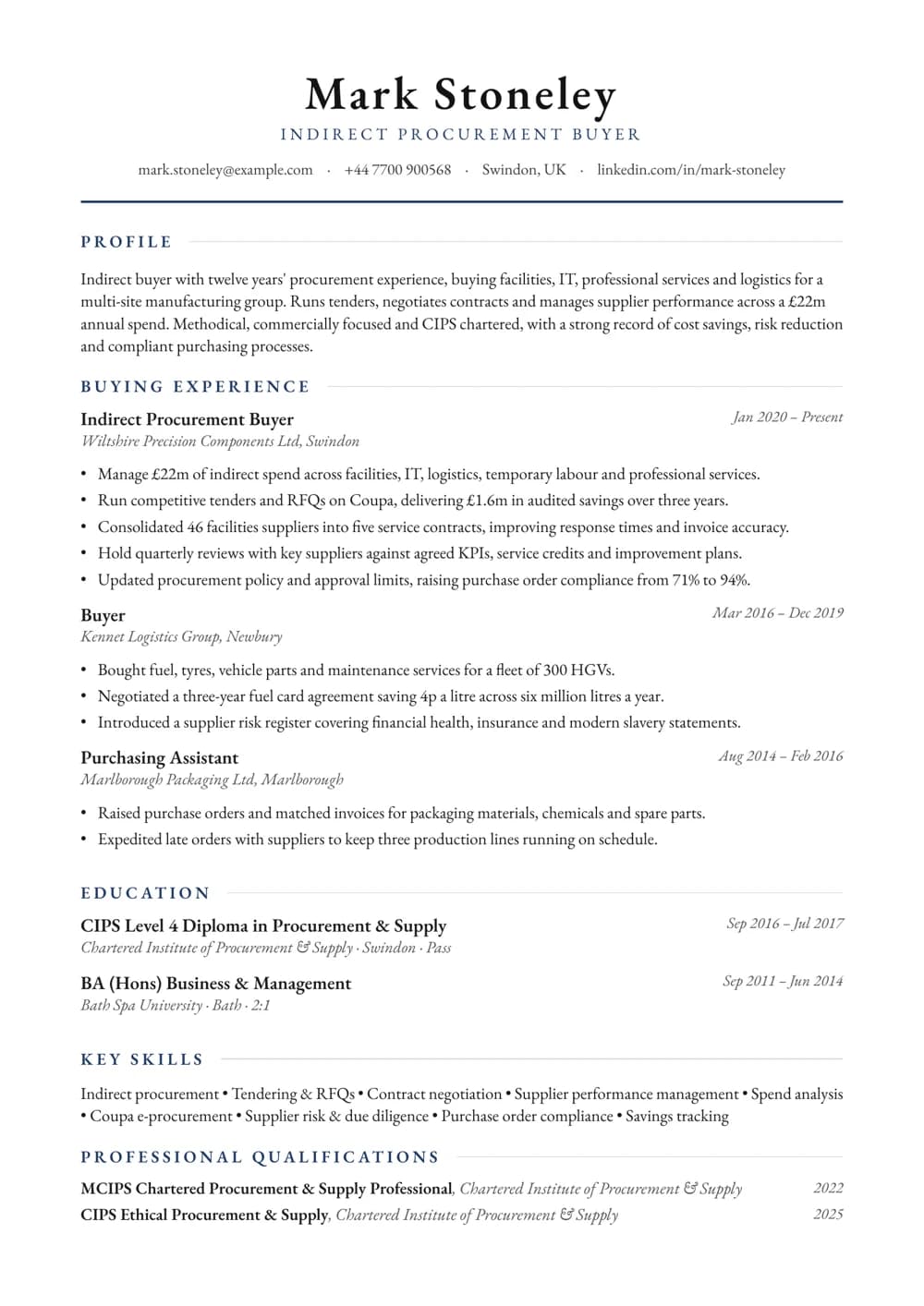 Indirect Buyer CV template