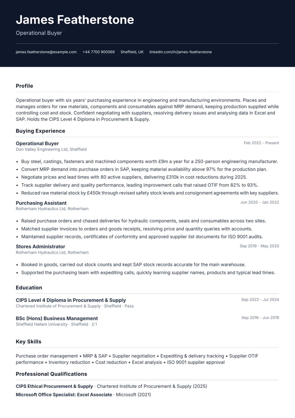 Operational Buyer CV template