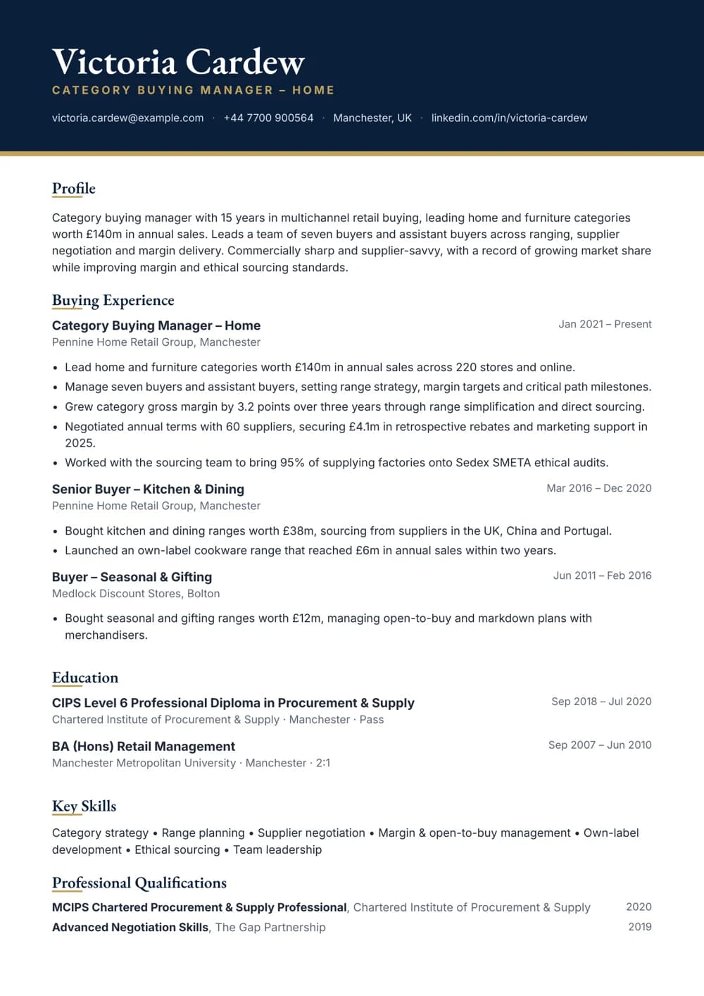 Category Buying Manager CV template